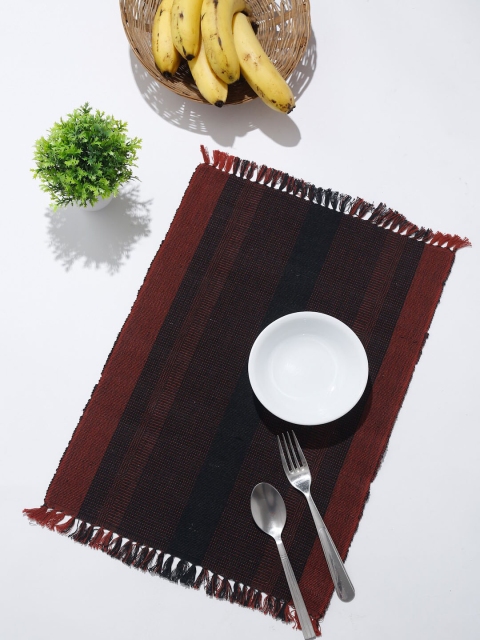 

Fabindia Set Of 4 Maroon & Black Table Placemats