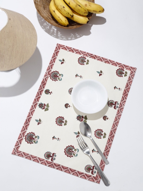 

Fabindia Set Of 4 Off-White & Pink Floral Printed Cotton Table Placemats