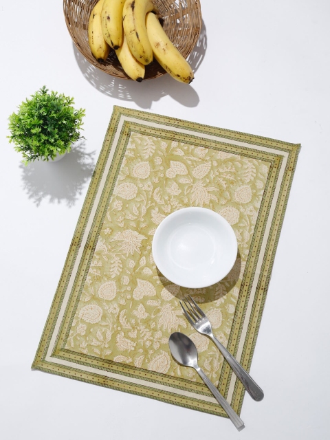 

Fabindia Set Of 4 Olive Green & Beige Printed Cotton Table Placemats