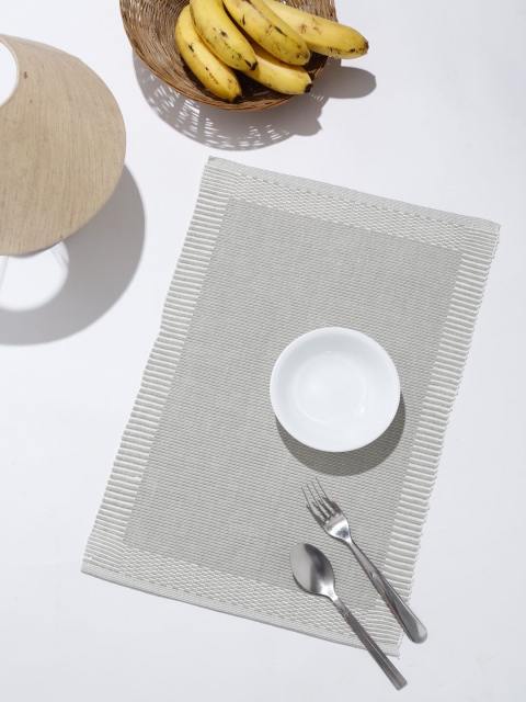 

Fabindia Set Of 4 Grey & White Woven-Design Cotton Table Placemats