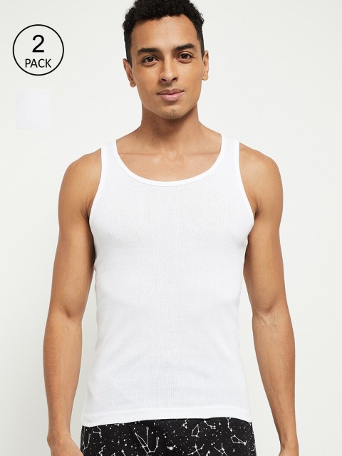

max Men Pack Of 2 White Solid Pure Cotton Innerwear Vest
