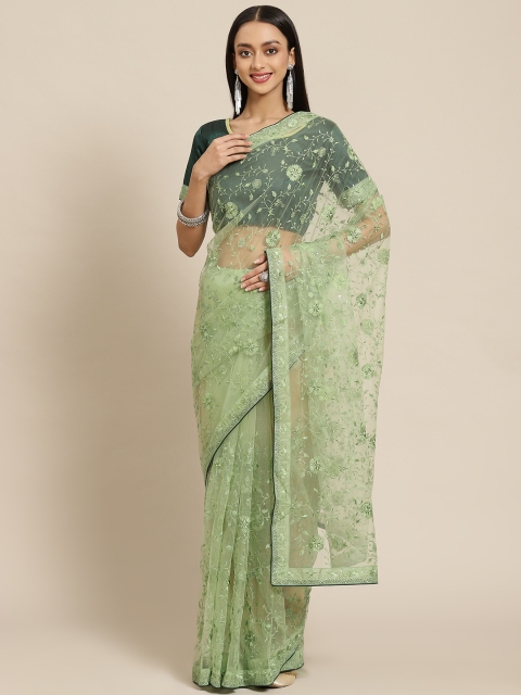 

SARIYA Green Floral Embroidered Net Heavy Work Saree