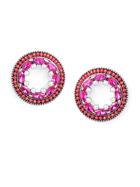 

Rubans Silver-Plated Silver-Toned & Pink Circular Studs Earrings