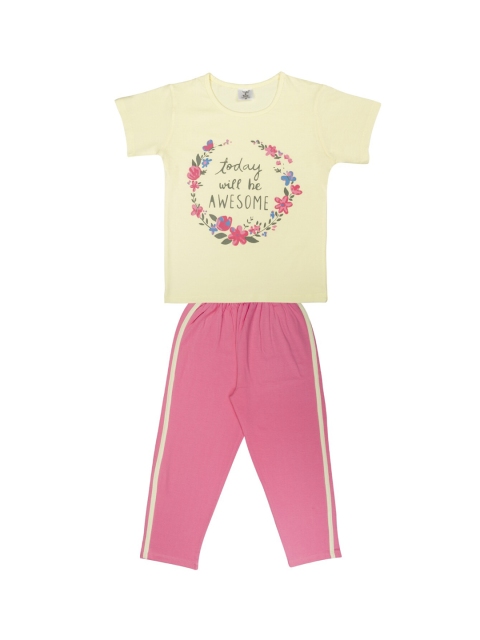

Todd N Teen Girls Yellow & Pink Printed Night Suit