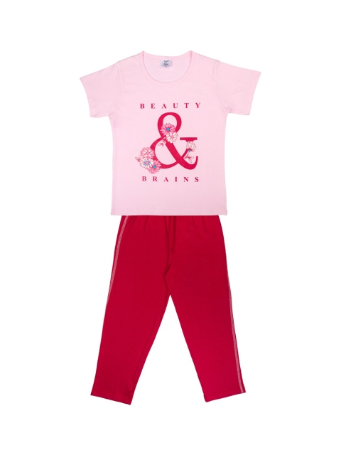 

Todd N Teen Girls Pink & Red Printed Cotton Night suit