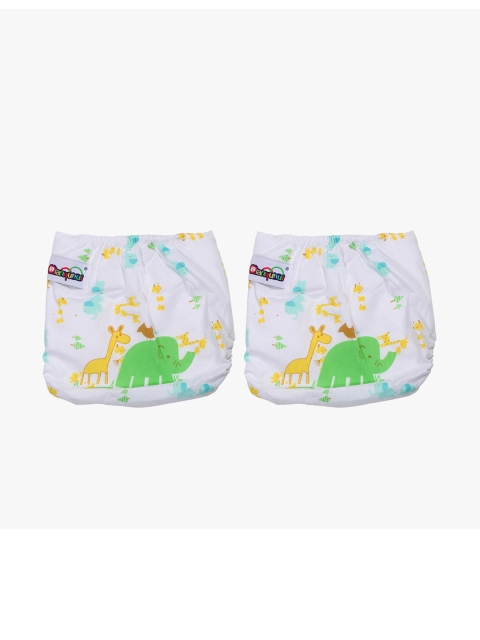 

POKORY Infant Kids Pack Of 2 White & Green Printed Reusable Diapers