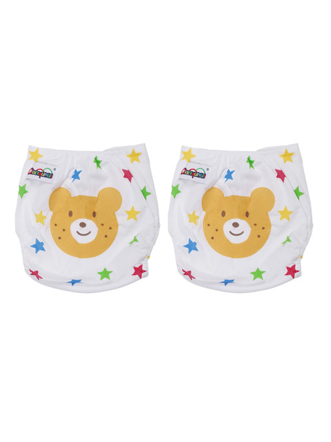 

POKORY Infant Kids Pack Of 2 White & Pink Printed Reusable Diaper Pants