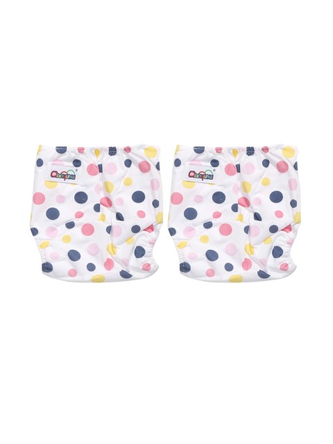 

POKORY Infant Kids Pack Of 2 White & Blue Printed Reusable Diapers
