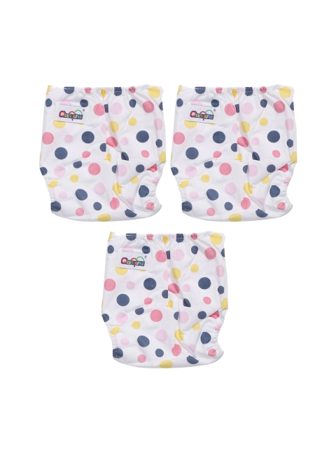 

POKORY Infant Kids Pack Of 3 White & Pink Printed Reusable Diapers
