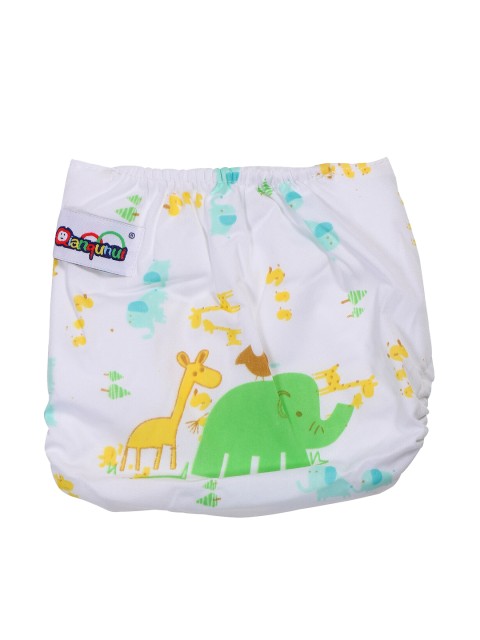 

Infant Kids White & Green Printed Reusable Diapers