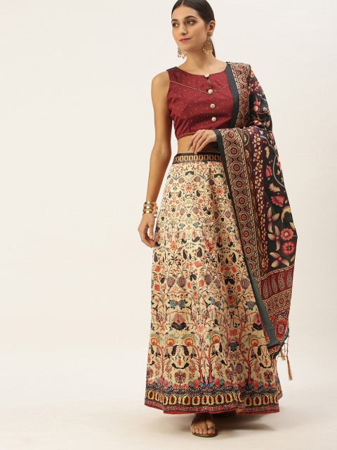 

LADUSAA Women Multicoloured Ethnic Print Semi-Stitched Lehenga & Blouse with Dupatta, Multi