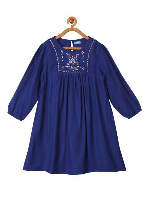 

Miyo Blue & White Embroidered A-Line Dress