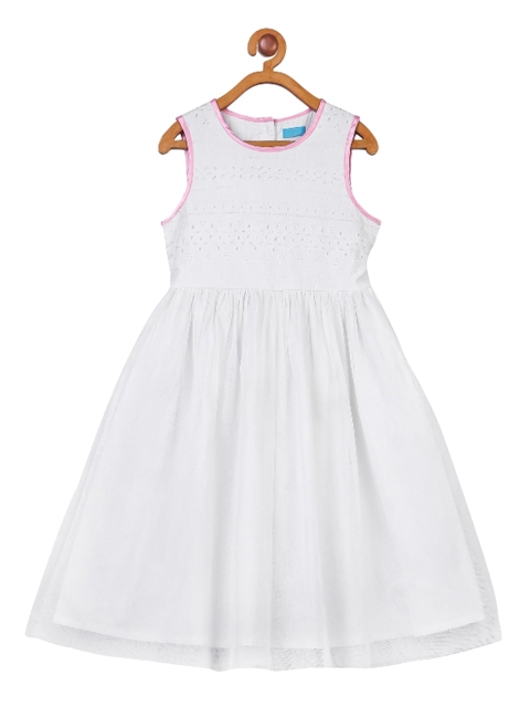 

Miyo Girls White & Pink Self Design Dress