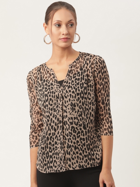

urSense Brown & Beige Animal Georgette Blouson Top
