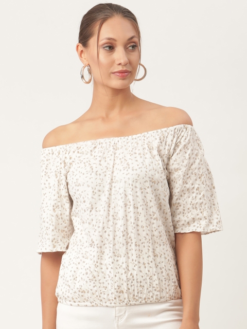 

urSense White Floral Off-Shoulder Blouson Top