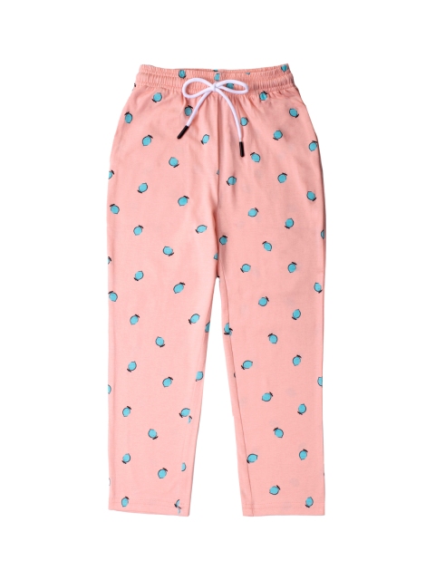 

Hunny Bunny Girls Peach-Coloured & Blue Printed Comfort-Fit Pure Cotton Lounge Pants