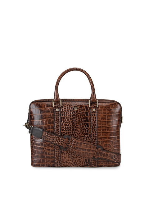 

Da Milano Unisex Brown & Tan Textured Leather Laptop Bag