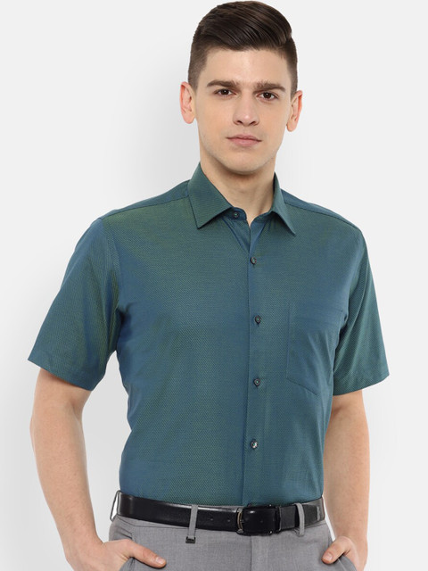 

Van Heusen Men Green Self Design Formal Shirt