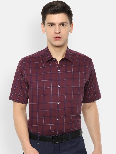 

Van Heusen Men Maroon Windowpane Checked Formal Shirt
