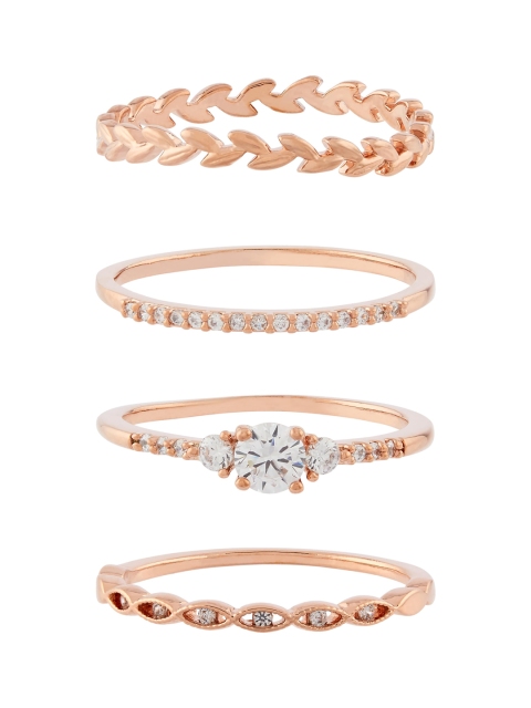 

Accessorize Women Rose-Gold & White Set of 4 Embellished Rings