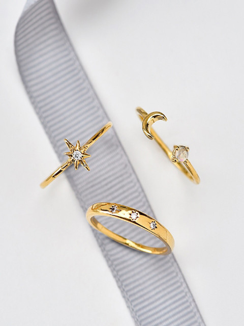 

Accessorize Set Of 3 Gold Plated Crystal Studded Celestial Finger Ring