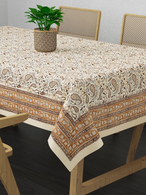 

Clasiko Beige & Orange Floral Printed Pure Cotton 6-Seater Rectangle Table Cover