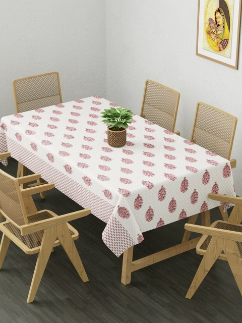 

Clasiko White & Pink Floral Printed Pure Cotton 6-Seater Rectangle Table Cover