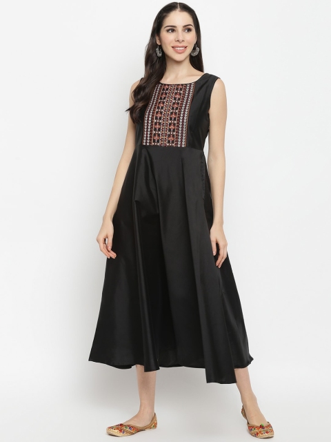 

IMARA Black & Multicoloured Embroidered Ethnic Midi Dress