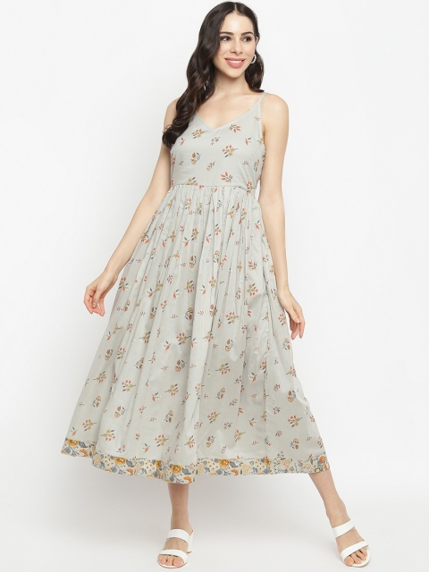 

IMARA Grey Floral Printed Midi Dress