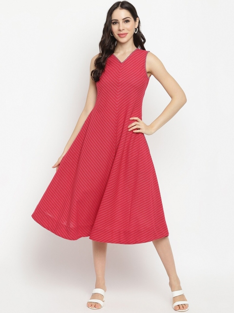 

IMARA Pink Striped A-Line Midi Dress