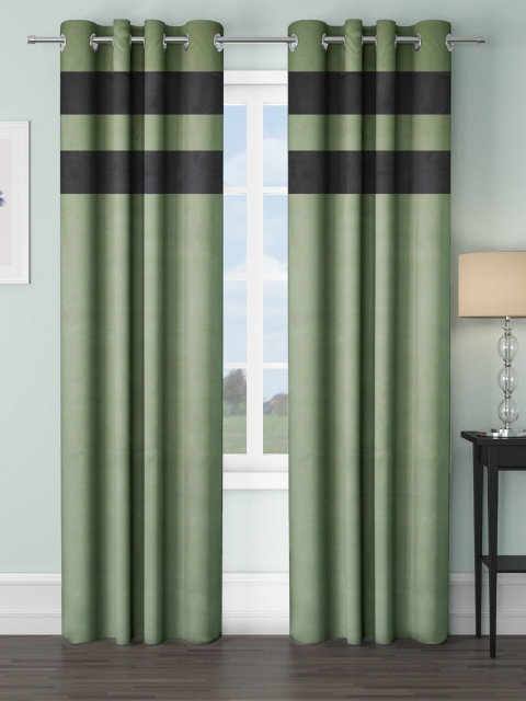 

VRINDA Green & Black Set of 2 Black Out Door Curtain