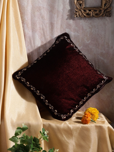 

House of Pataudi Burgundy & Golden Ethnic Motifs Albela Jashn Single Square Cushion Cover