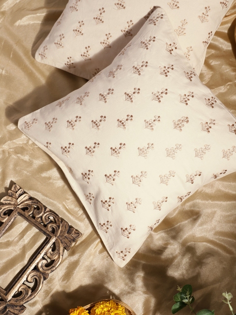 

House of Pataudi Set of 2 Cream-Coloured Ethnic Motifs Meher Jashn Square Cushion Covers