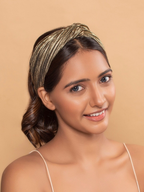 

ToniQ Women Olive & Gold-Toned Glitter Sparkling Fabric Headband