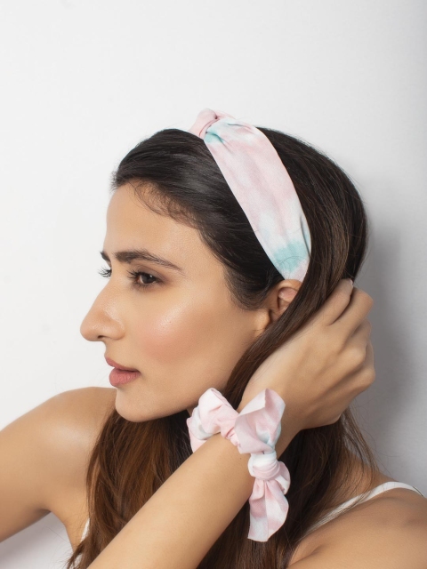 

ToniQ Women Pink Top Knot Hair Band & Bow Crunches Hair Accessory Set