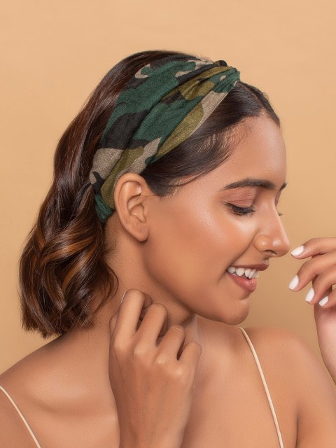 

ToniQ Women Green & Beige Camaflouge Turban Printed Hairband