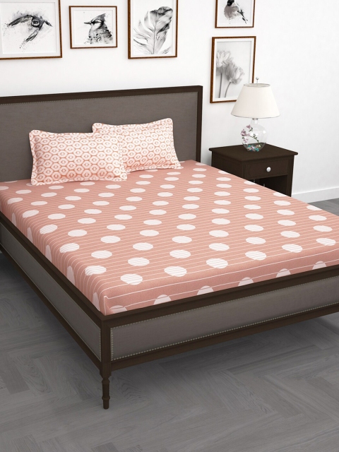 

Story@home Peach-Coloured & White Geometric 210 TC King Bedsheet with 2 Pillow Covers