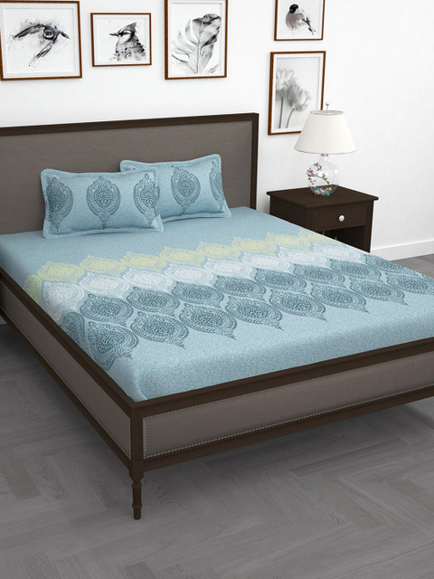 

Story@home Blue & White Ethnic Motifs 210 TC King Bedsheet with 2 Pillow Covers