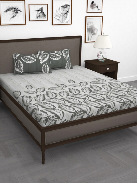 

Story@home Grey Floral 210 TC King Bedsheet with 2 Pillow Covers