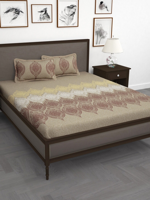 

Story@home Beige & Brown Ethnic Motifs 210 TC King Bedsheet with 2 Pillow Covers