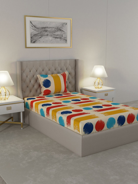 

Raymond Home Beige & Yellow Geometric 104 TC Cotton Single Bedsheet With 1 Pillow Cover