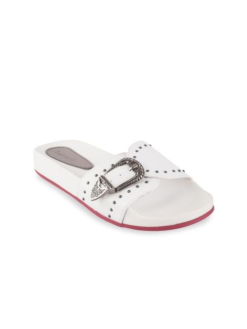 

Catwalk Women White Buckle Detail Studded Open Toe Flats