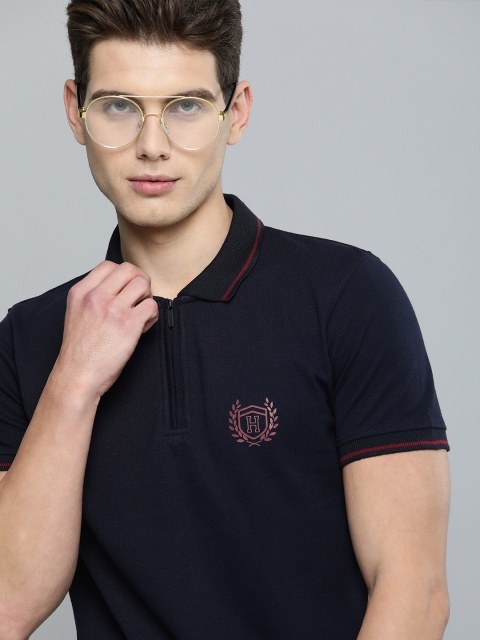 

Harvard Men Navy Blue Solid Pure Cotton Polo Collar Pure Cotton T-shirt