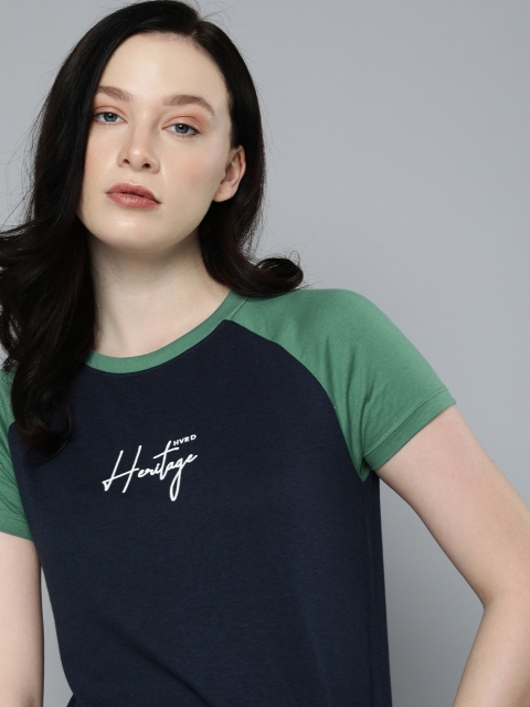 

Harvard Women Navy Blue Typography Printed T-shirt