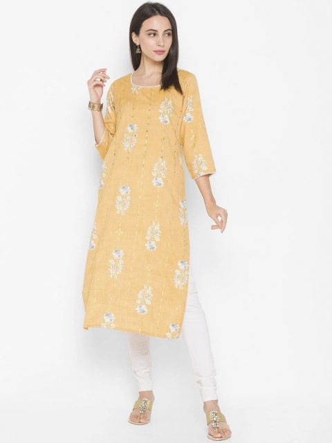 

ZOLA Women Mustard Yellow Embroidered Thread Work Kurta
