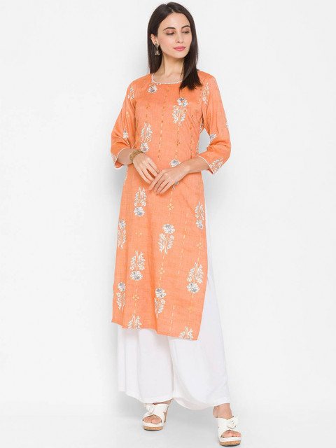 

ZOLA Women Orange Floral Embroidered Thread Work Kurta