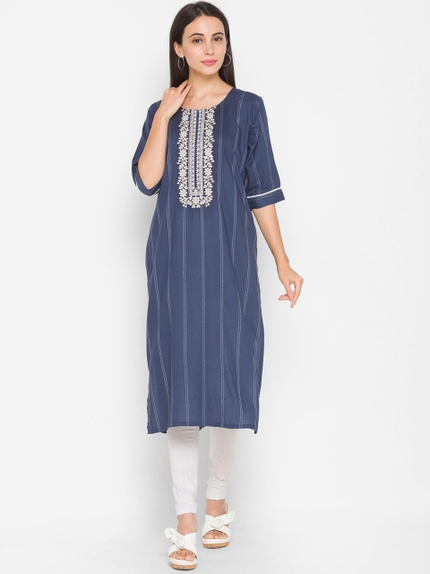 

ZOLA Women Navy Blue Printed Thread Work Kurta