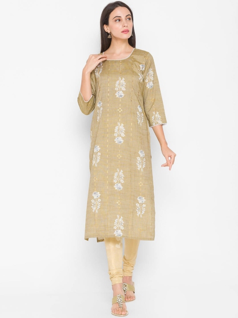 

ZOLA Women Olive Green Floral Printed Thread Work Kurta