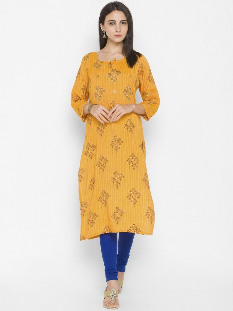 ZOLA Women Mustard Yellow Floral Printed Kurta