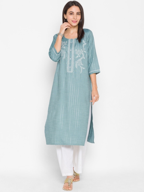 ZOLA Women Grey Ethnic Motifs Embroidered Thread Work Kurta